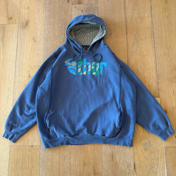 Vintage Thor Y2K Skater Hoodie – Striped Hood – Size L – Heavyweight - Picture 1 of 6
